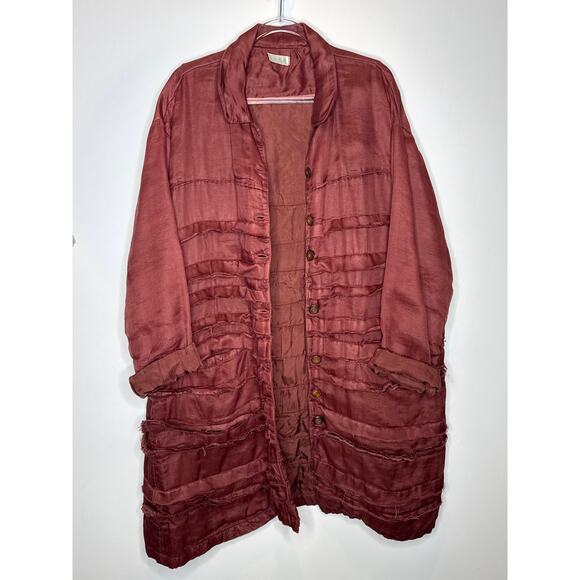 2000s Krista Larson Mauve Crinkled Silk Overshirt Jacket One Size - Picture 5 of 14